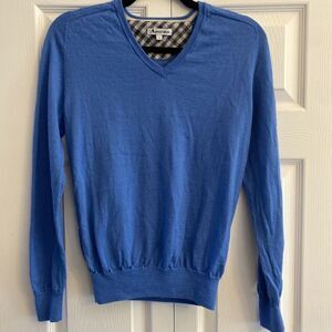 Aquascutum Blue Sweater V Neck Size Small 100% Wool preppy spring old money golf